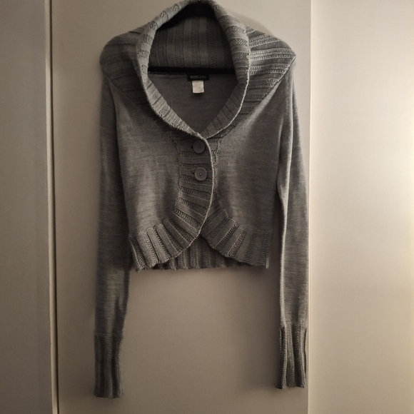 Mingle Girls Gray Knit Sweater With Cowl Neck And Two- Button Closure - Picture 1 of 6